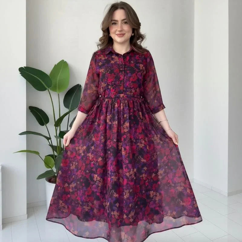 Vestido Athenea™ em Viscose Floral  / O Charme Clássico da Mulher Moderna!