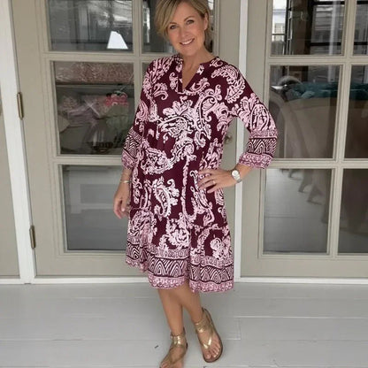 Vestido Glenda™ em Viscose Acetinada com Estampa Boho / O Encanto da Liberdade com Sofisticação!