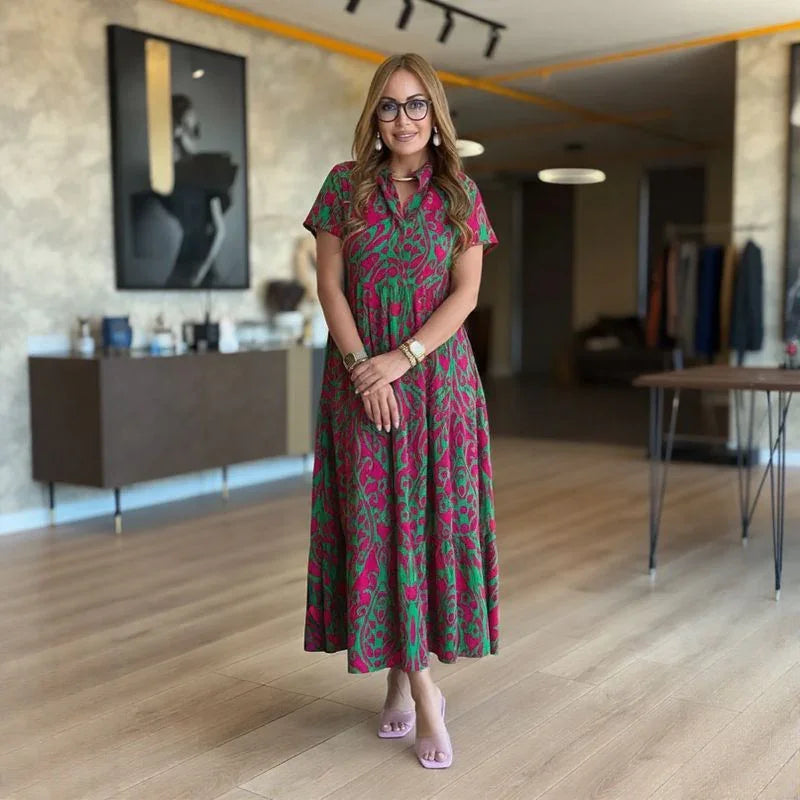 Vestido Lily™ em Viscose Leve com Gola Mandarin / Um clássico moderno para quem vive com autenticidade!