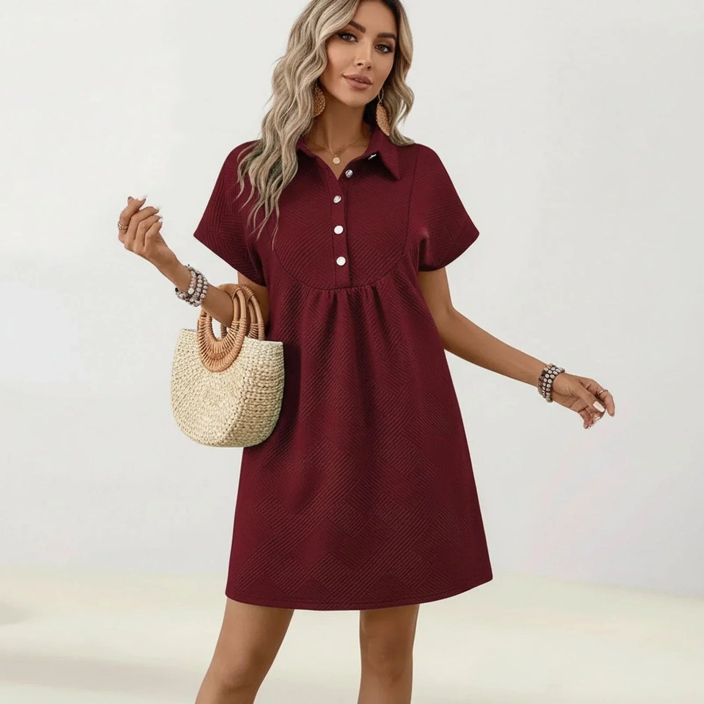 Vestido Nathaly™ Em Malha Texturizada Premium / Textura Geométrica Clássica e Feminilidade com Postura!