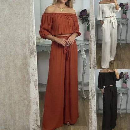 Conjunto Esther™ em Viscose Texturizada com Top Ombro a Ombro e Calça Soltinha / Elegância Descomplicada que Acompanha Seu Ritmo!