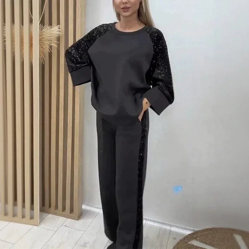 Conjunto Valentina™ com Mangas em Paetê e Caimento Sofisticado / Conforto Moderno com Brilho na Medida Certa