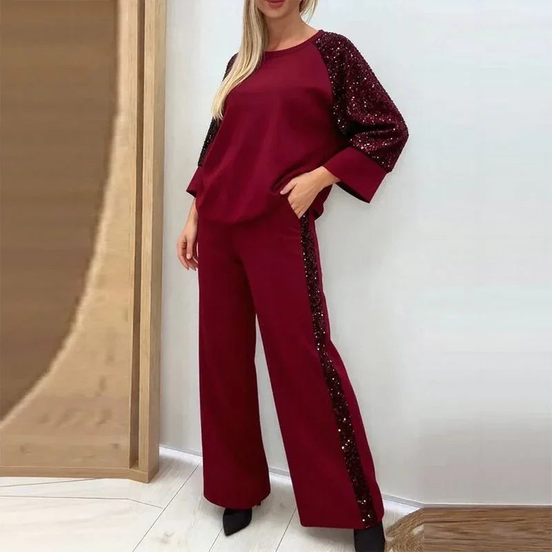Conjunto Valentina™ com Mangas em Paetê e Caimento Sofisticado / Conforto Moderno com Brilho na Medida Certa