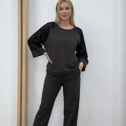 Conjunto Valentina™ com Mangas em Paetê e Caimento Sofisticado / Conforto Moderno com Brilho na Medida Certa