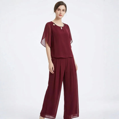 Conjunto Marilyn™ em Popelina com Blusa de Gola Trabalhada e Calça Longa Elegante