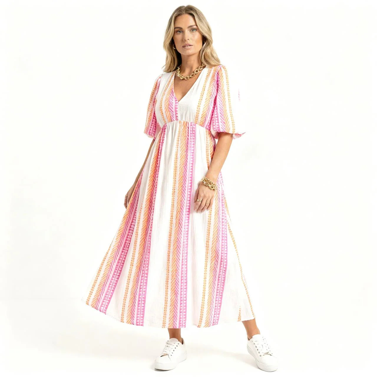 Vestido Valéria™ em Viscose Leve com Decote em V e Mangas Soltas