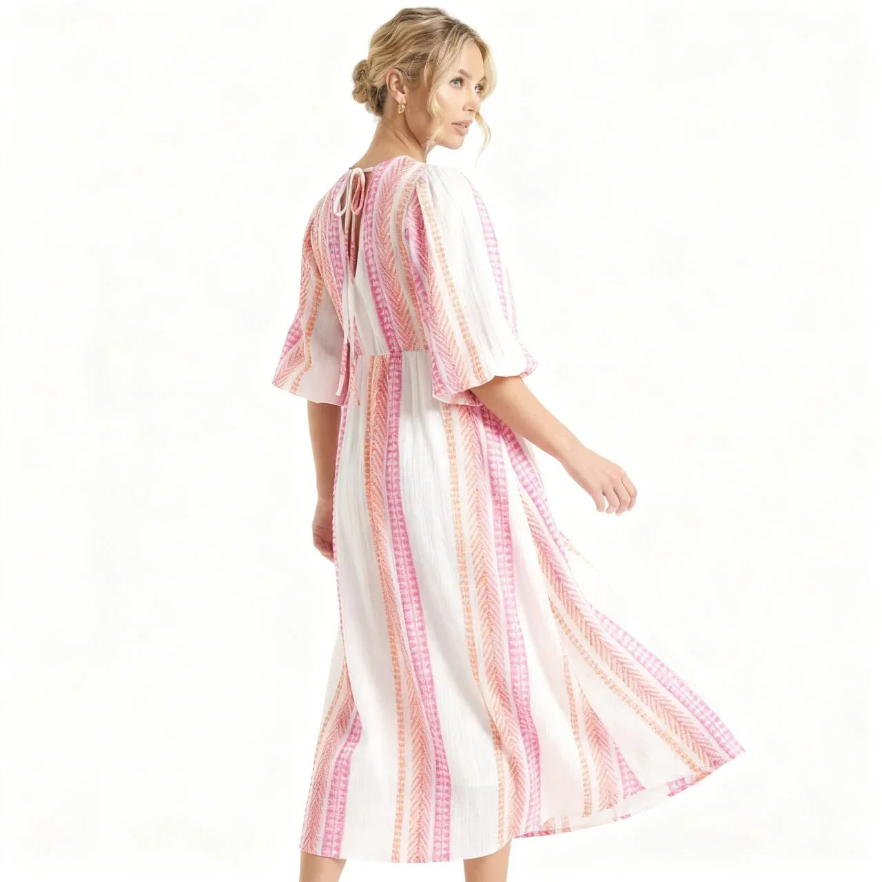 Vestido Valéria™ em Viscose Leve com Decote em V e Mangas Soltas