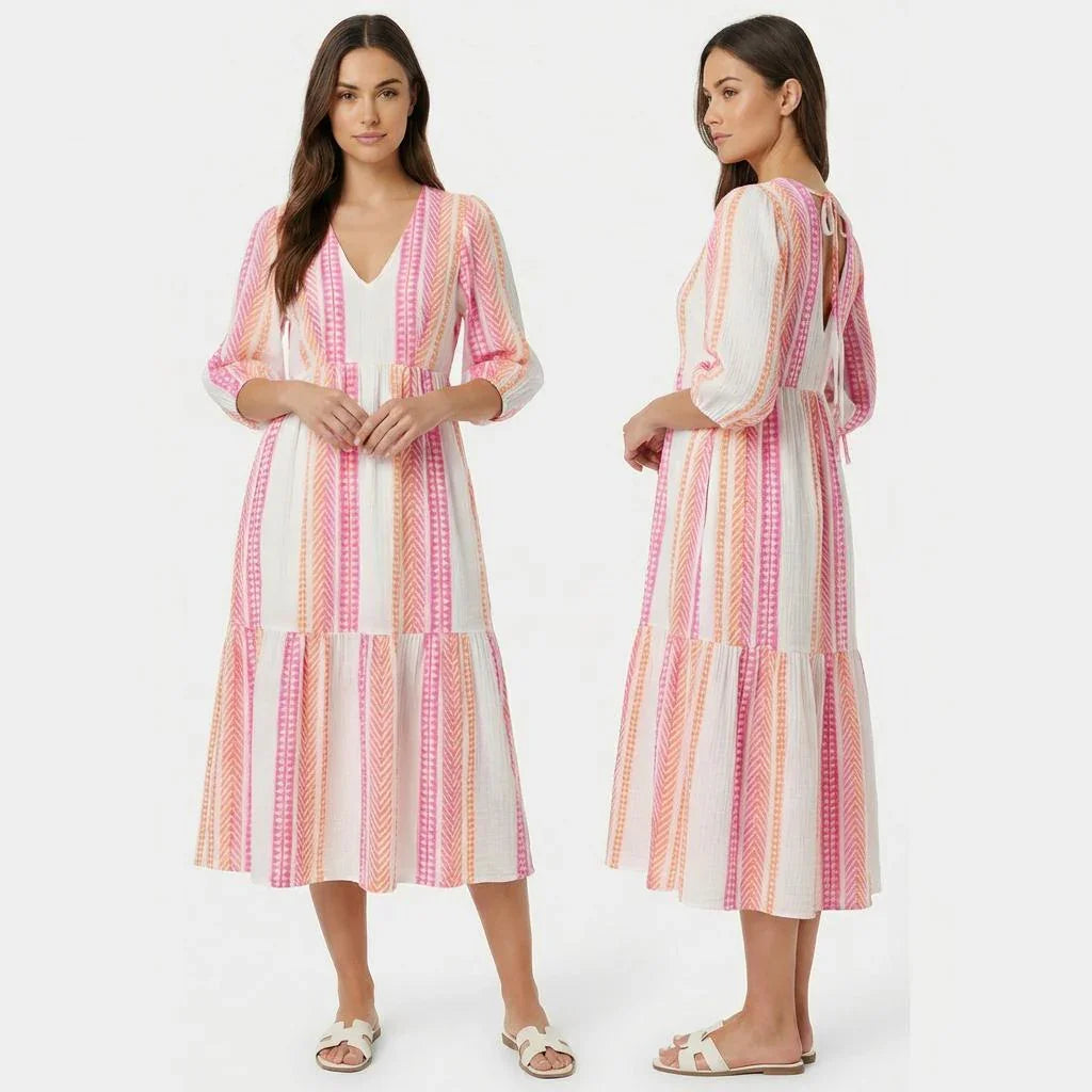 Vestido Valéria™ em Viscose Leve com Decote em V e Mangas Soltas