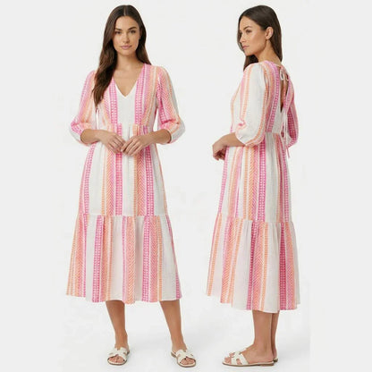 Vestido Valéria™ em Viscose Leve com Decote em V e Mangas Soltas