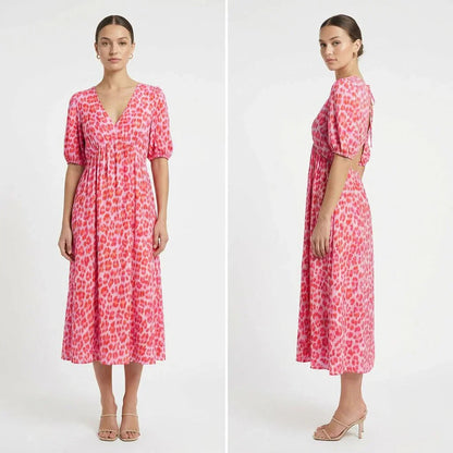Vestido Valéria™ em Viscose Leve com Decote em V e Mangas Soltas