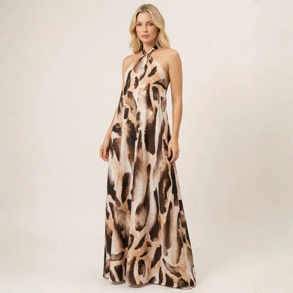 Vestido Longo Isla Nômade™ em Viscose Fluida com Estampa Selvagem