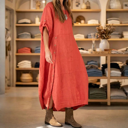 Vestido Aurores™ em Linho de Algodão com Fenda Lateral / Envolva-se na Elegância Minimalista que Somente Este Vestido Proporciona!!
