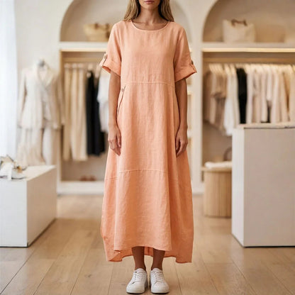 Vestido Aurores™ em Linho de Algodão com Fenda Lateral / Envolva-se na Elegância Minimalista que Somente Este Vestido Proporciona!!