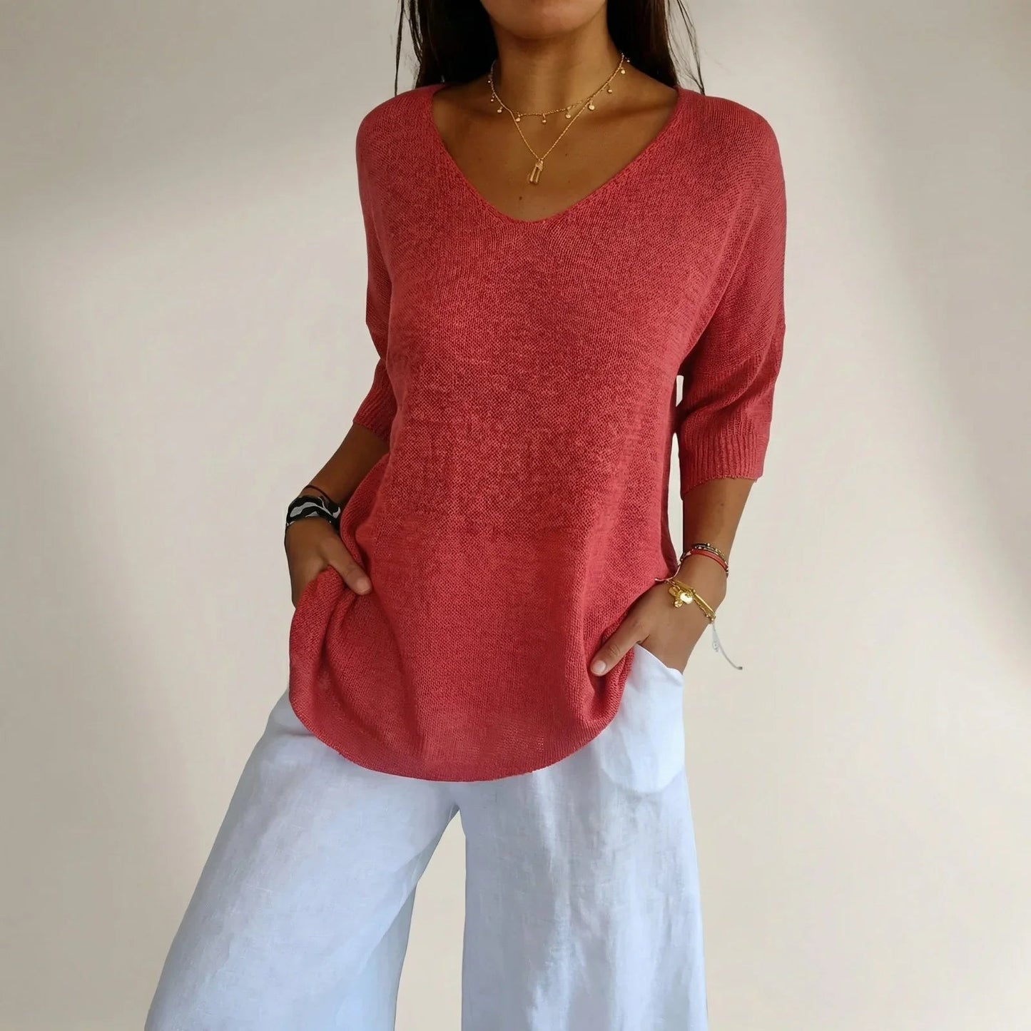 Blusa Carmim™ em Malha de Tricô Texturizada