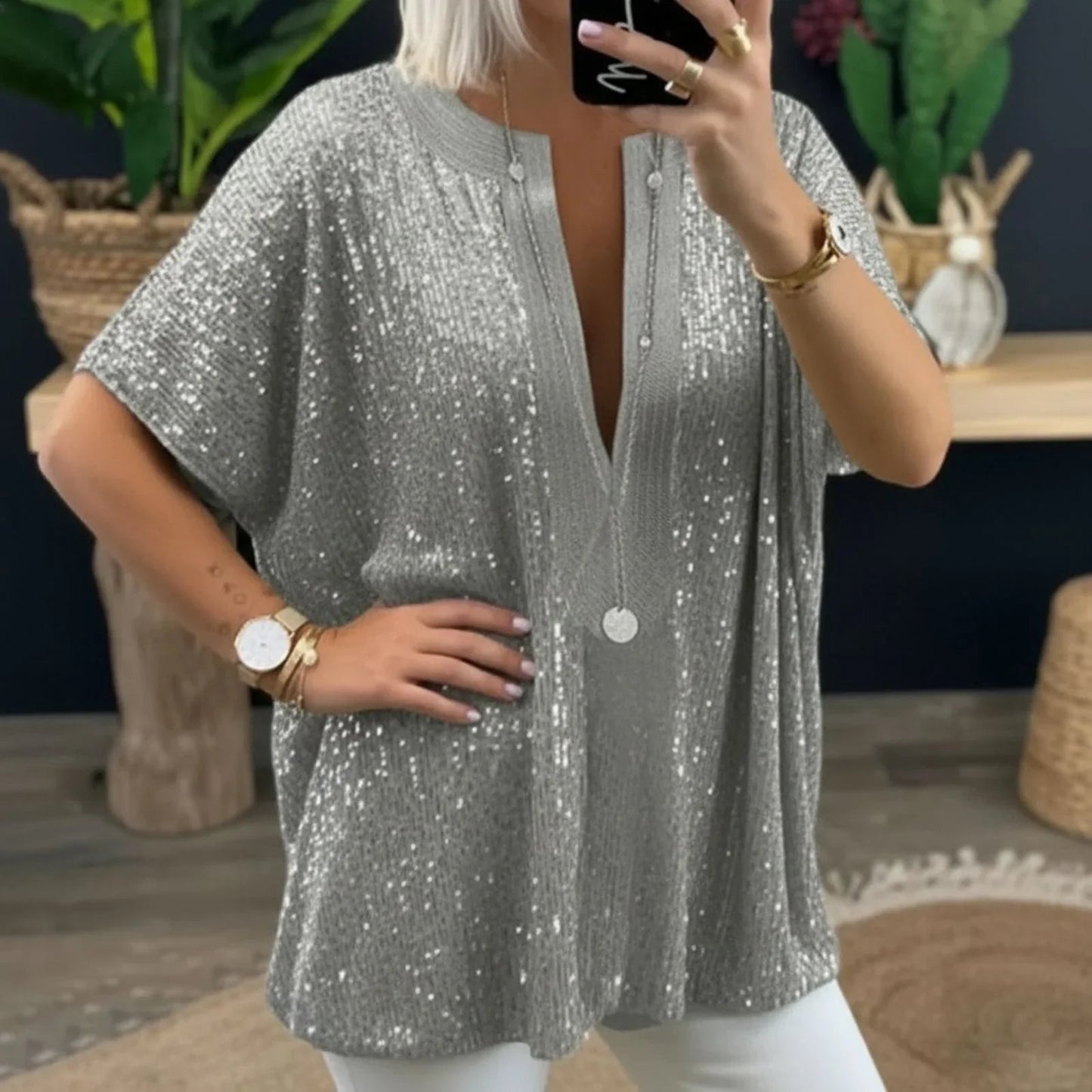 Blusa Dubai™ em Viscose Premium com Detalhes em Paetê