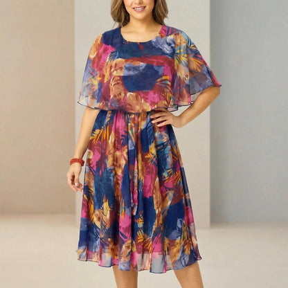 Vestido Tropicália™ Midi Estampado com Sobreposição