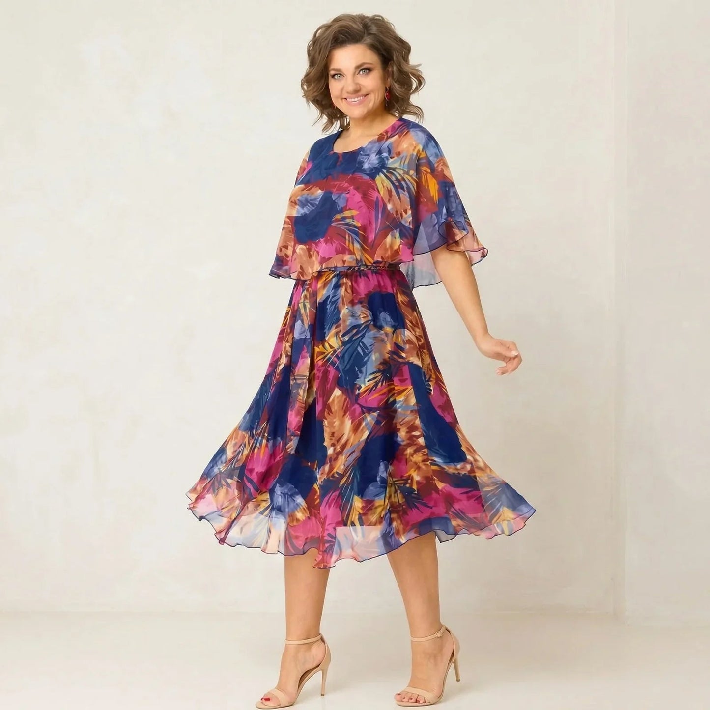 Vestido Tropicália™ Midi Estampado com Sobreposição