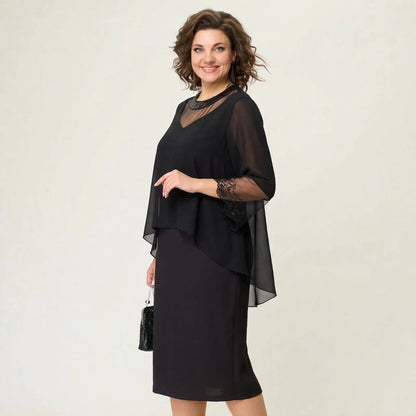 Vestido Elise™ com Sobreposição e Mangas Transparentes