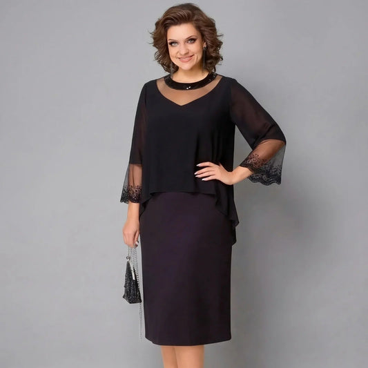 Vestido Elise™ com Sobreposição e Mangas Transparentes