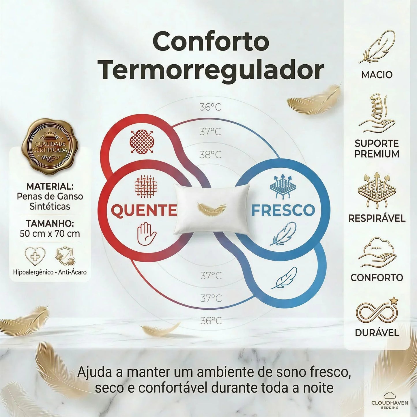 (Pague 2 Leve 4) Kit 4 Travesseiros Premium Pluma de Ganso Alto Padrão 50x70cm