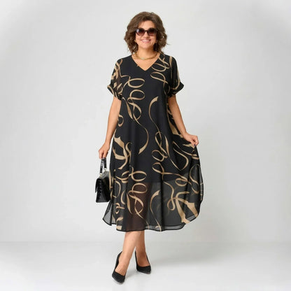 Vestido Francesca™ com Babado e Estampa Dourada