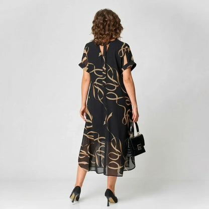 Vestido Francesca™ com Babado e Estampa Dourada
