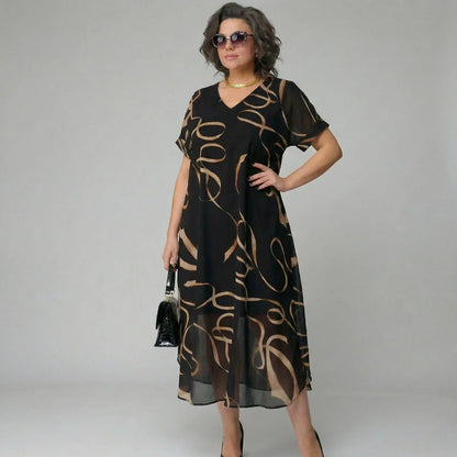 Vestido Francesca™ com Babado e Estampa Dourada