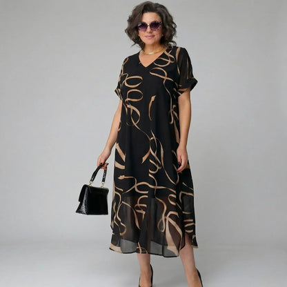 Vestido Francesca™ com Babado e Estampa Dourada