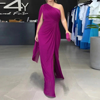 Vestido Longo Catarina™ Drapeado com Ombro Único