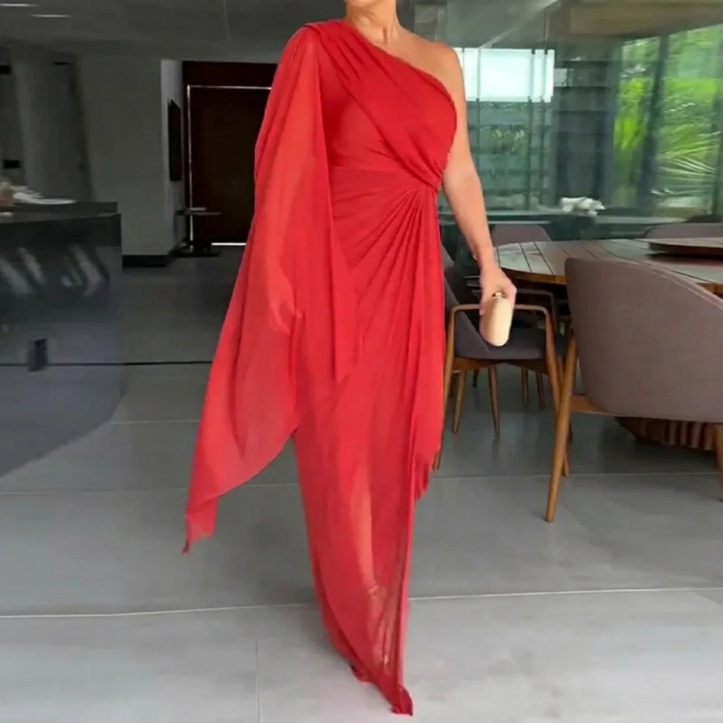 Vestido Longo Catarina™ Drapeado com Ombro Único