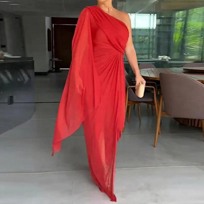 Vestido Longo Catarina™ Drapeado com Ombro Único