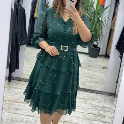 Vestido Valência™ com Saia em Camadas e Poá Sutil