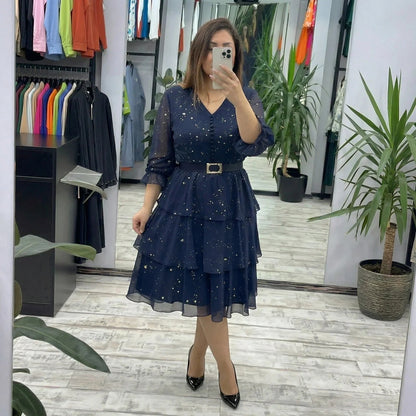 Vestido Valência™ com Saia em Camadas e Poá Sutil