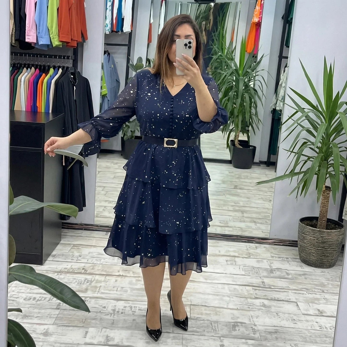 Vestido Valência™ com Saia em Camadas e Poá Sutil