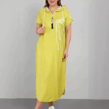 Vestido Lígia™ com Capuz e Estampa Autoral Contemporânea