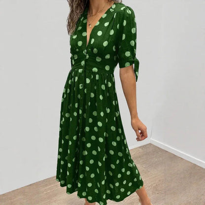 Vestido Estella™ com Estampa Poá e Mangas de Amarração