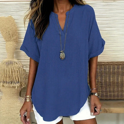 Blusinha Maya™ com Barra Curva Delicada e Decote em V com Abertura