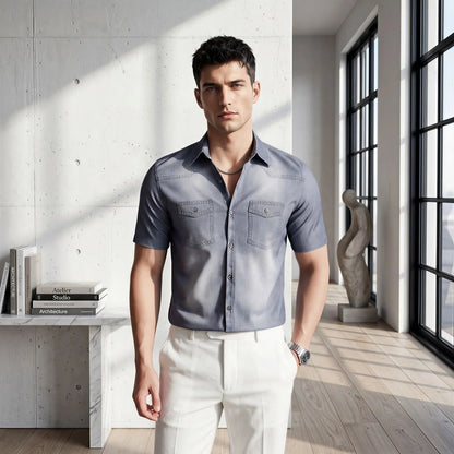 Camisa Vittorio™ em Denim Premium com Lavagem Degradê