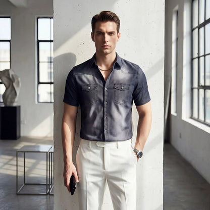 Camisa Vittorio™ em Denim Premium com Lavagem Degradê