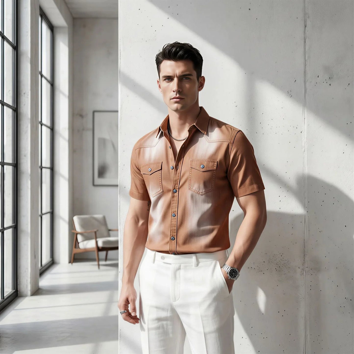 Camisa Vittorio™ em Denim Premium com Lavagem Degradê