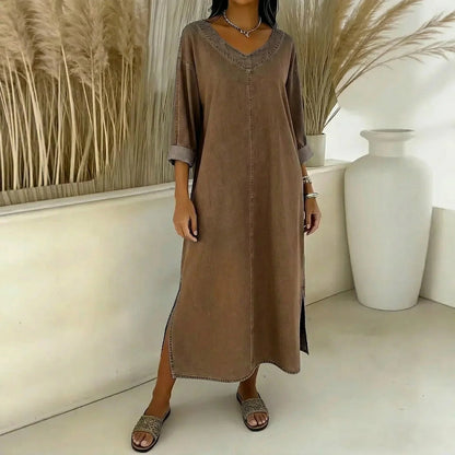 Vestido Santorini™ com Fendas Laterais e Toque Rústico