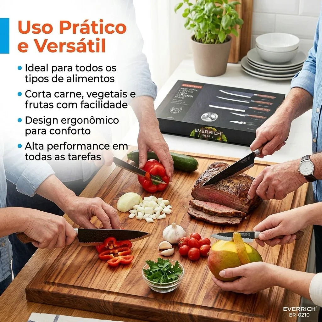 Kit de Facas com 6 Peças Profissionais Modern Lar™ / Cozinha Completa com Estilo, Conforto e Eficiência