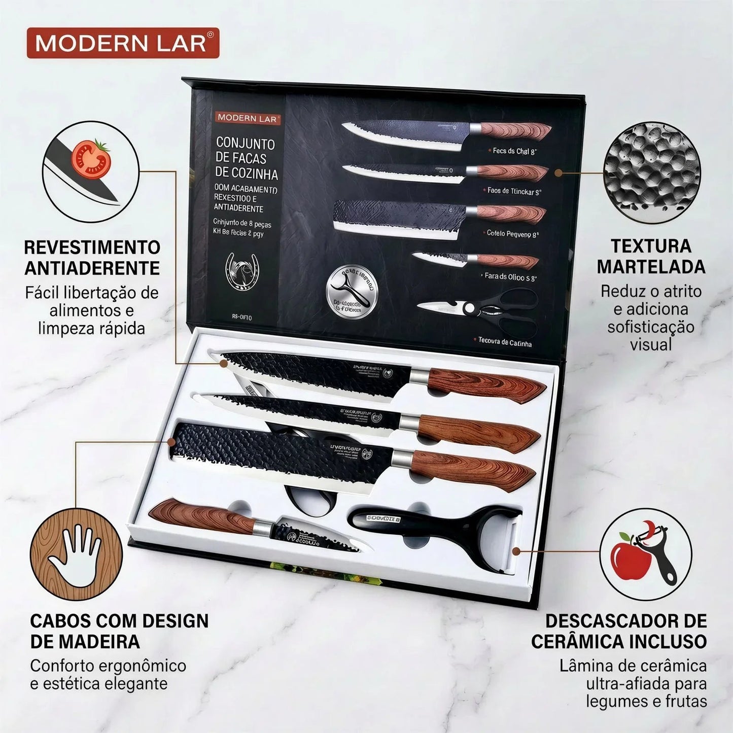 Kit de Facas com 6 Peças Profissionais Modern Lar™ / Cozinha Completa com Estilo, Conforto e Eficiência