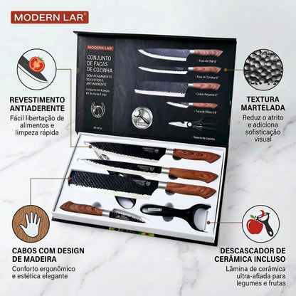 Kit de Facas com 6 Peças Profissionais Modern Lar™ / Cozinha Completa com Estilo, Conforto e Eficiência