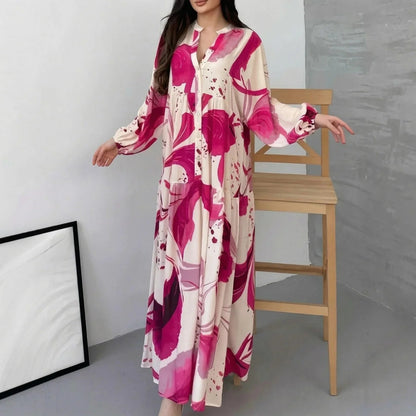 Vestido Marrakesh™ Longo com Estampas Artísticas e Mangas Bufantes