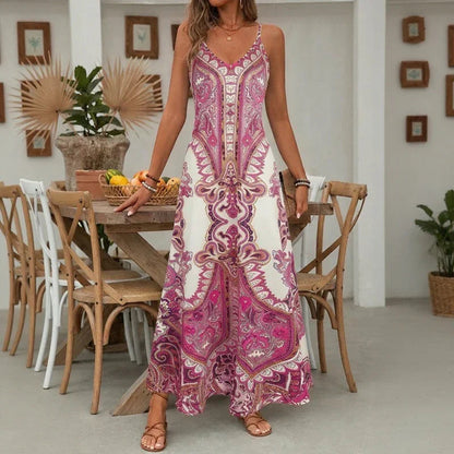 Vestido Aruba™ Longo com Estampa Ornamental e Alças Finas