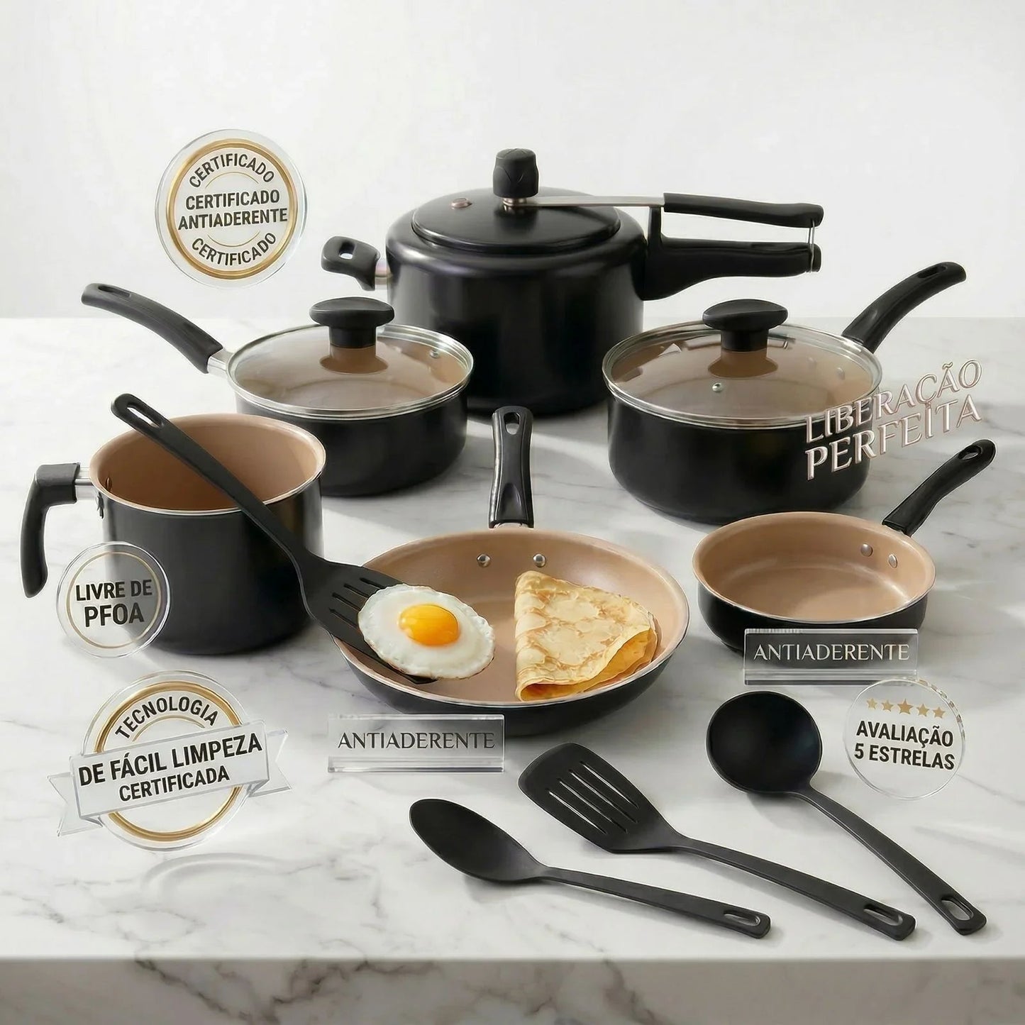 Jogo Panelas 9 Peças Antiaderente Modern Lar™ Conjunto Cozinha Completa Com Acessórios Inclusos!