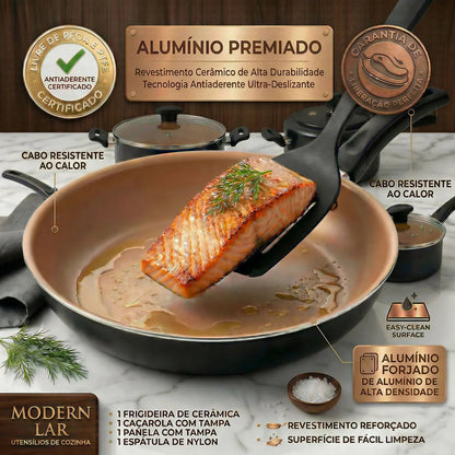 Jogo Panelas 9 Peças Antiaderente Modern Lar™ Conjunto Cozinha Completa Com Acessórios Inclusos!
