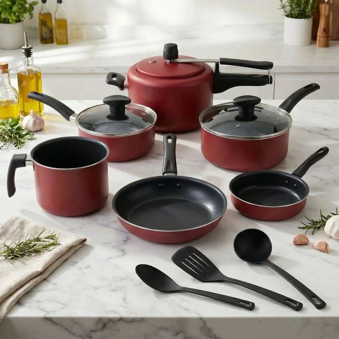 Jogo Panelas 9 Peças Antiaderente Modern Lar™ Conjunto Cozinha Completa Com Acessórios Inclusos!