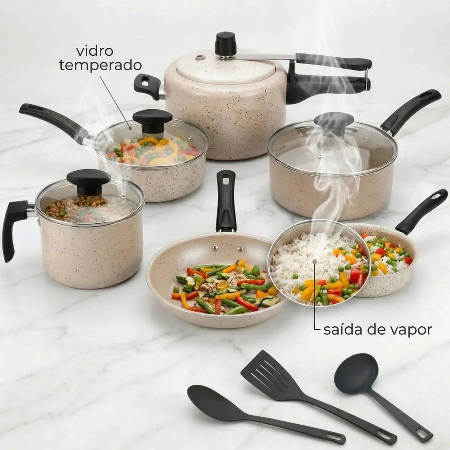 Jogo Panelas 9 Peças Antiaderente Modern Lar™ Conjunto Cozinha Completa Com Acessórios Inclusos!
